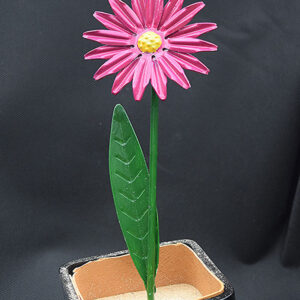 Handcrafted pink metal daisy flower sculpture in a pot by NK Creations