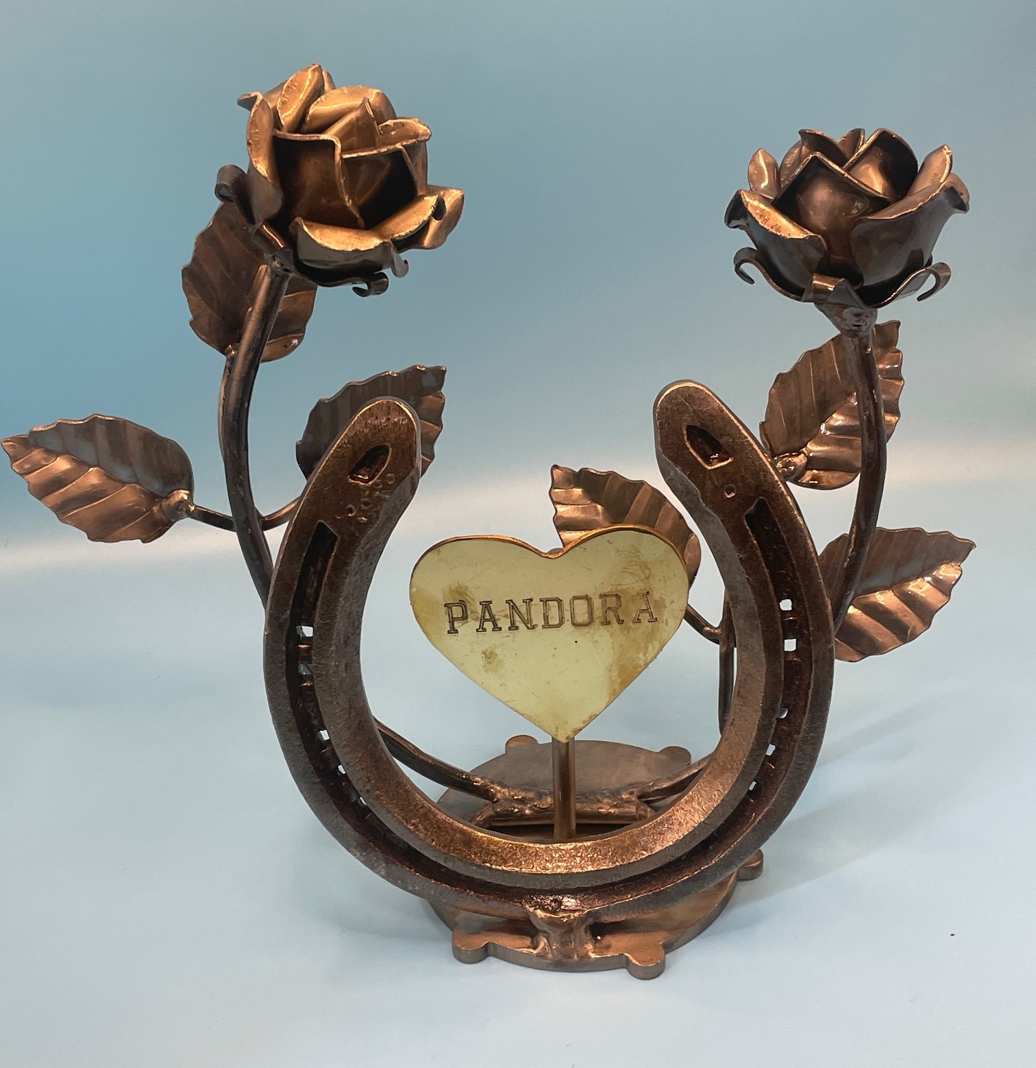 Horse Shoe Handcrafted yellow metal daffodil flower sculpture by NK Creations, made in Stillington, North Yorkshire